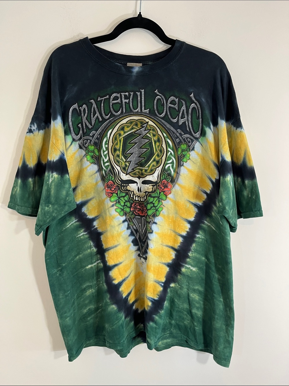 VINTAGE Y2K LIQUID BLUE GRATEFUL DEAD TIE DYE IRISH T-SHIRT vtg concert tour 2XL